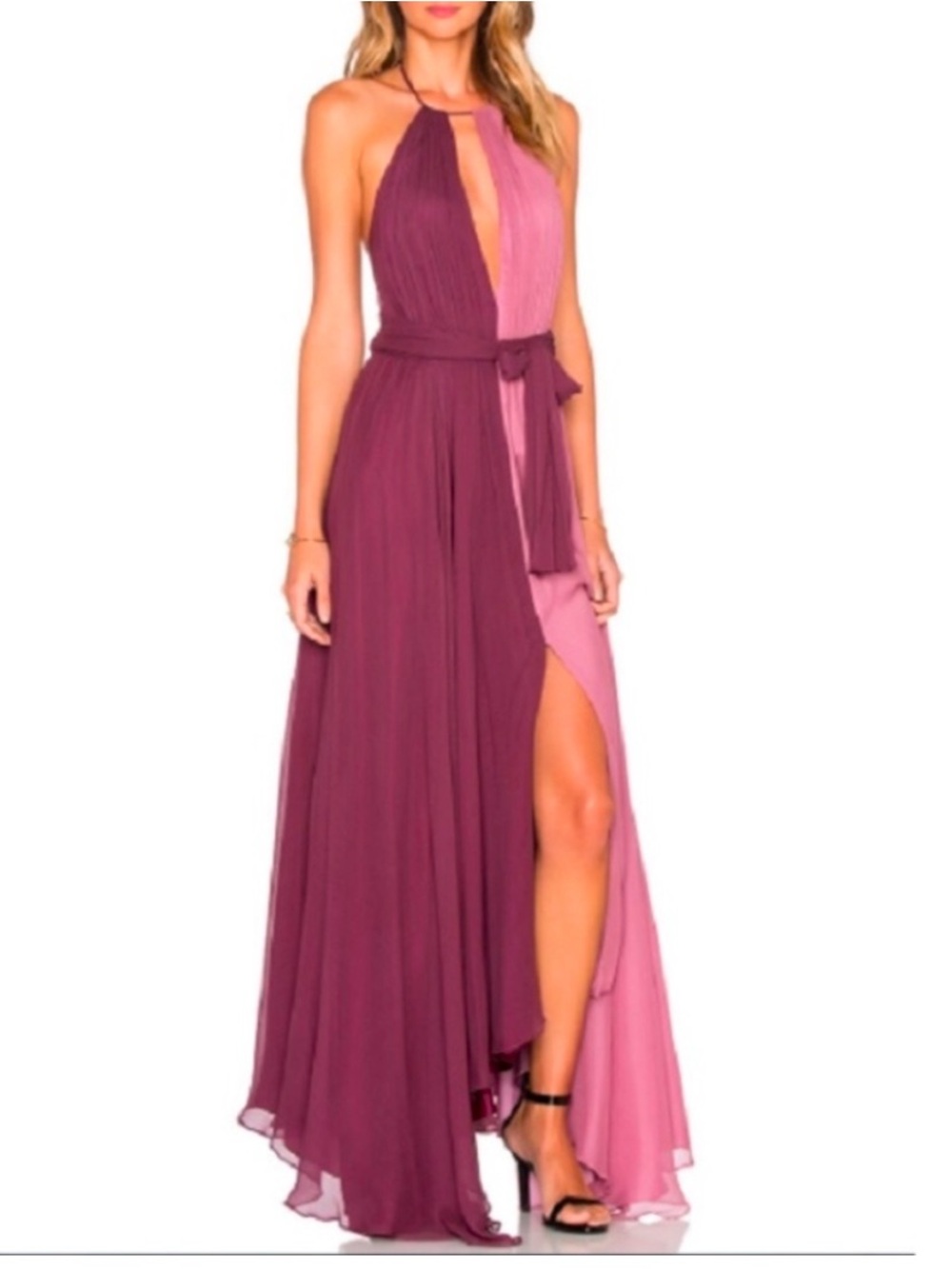 Jill Stuart Colorblock Halter Grecian Maxi Dress